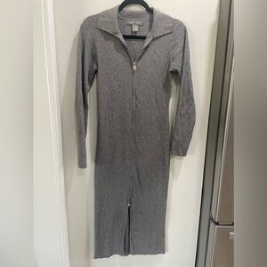 Lark+Grey Women’s Long Sleeve Zip-Up V Neck Midi Dress Size L